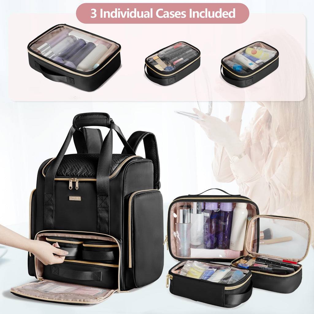 Prokva Large Makeup Backpack with 3 Clear Bags – Professional Travel Case (Patent Design)