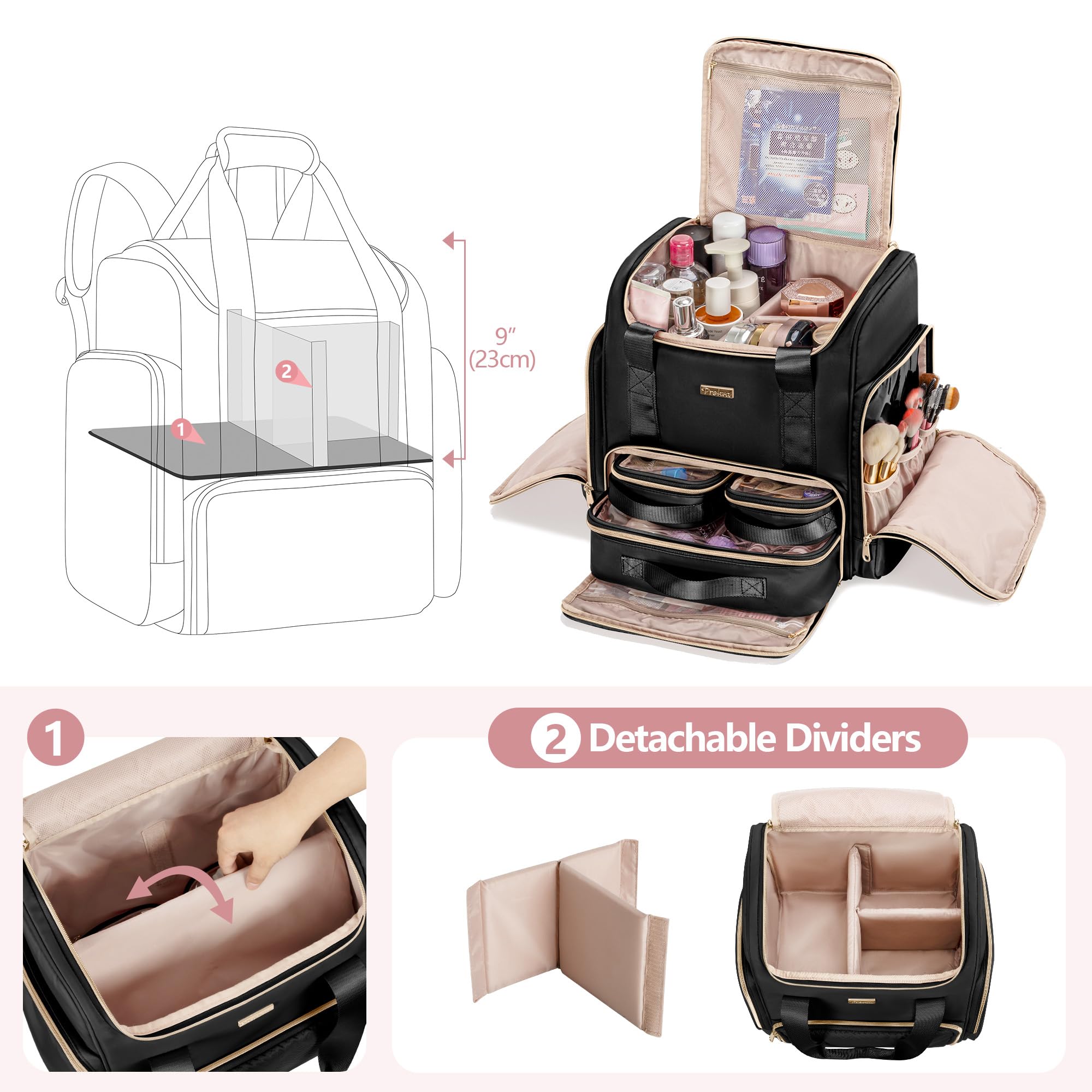 Prokva Large Makeup Backpack with 3 Clear Bags – Professional Travel Case (Patent Design)