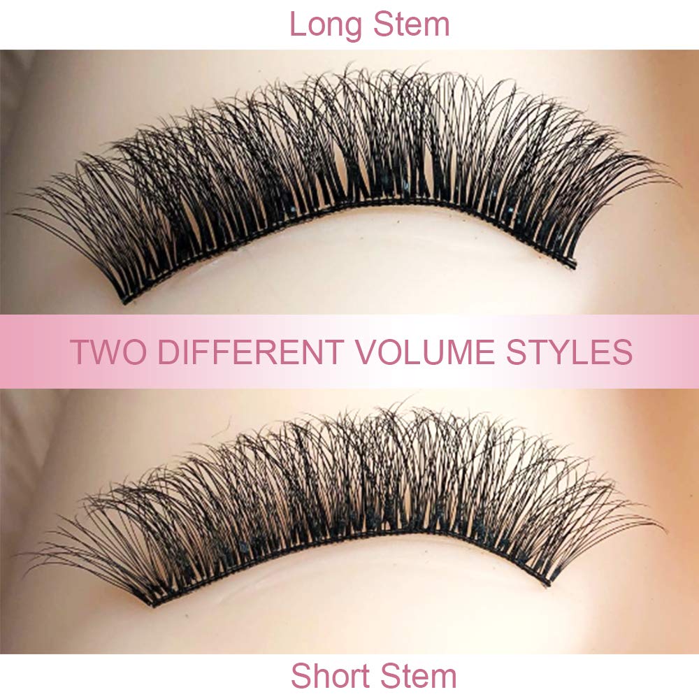 PRO LASHBEAUTY Premade Volume Eyelash Extensions – Short Stem 3D-C/D Curl, 0.07/0.10, 11mm