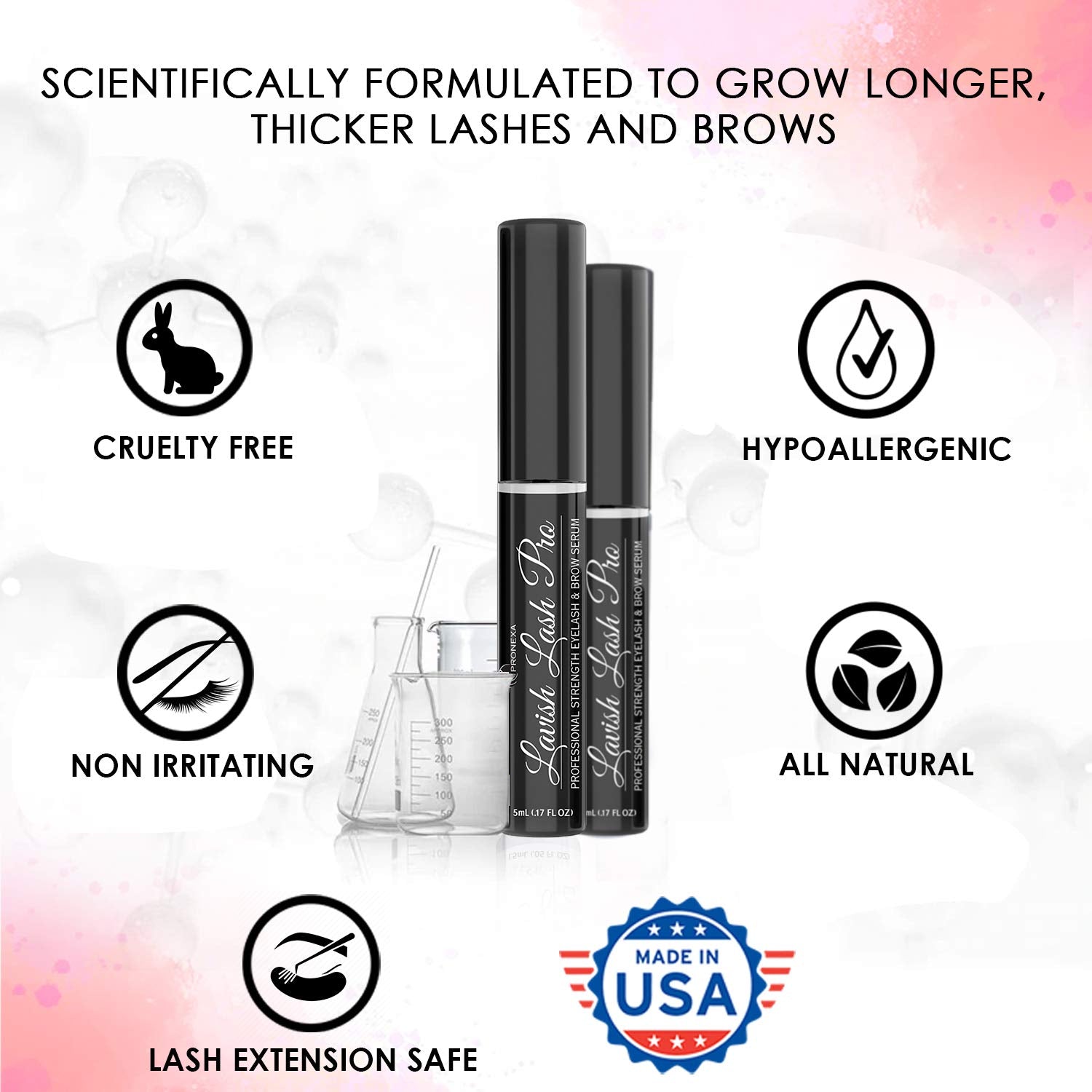 Lavish Lash Pro by Pronexa Hairgenics — Professional Strength Eyelash & Eyebrow Growth Serum (5 mL, 6-Month Supply)