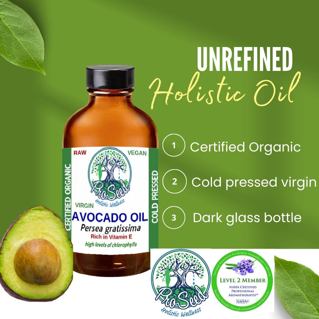ProSeed Handmade Raw Avocado Oil – Pure Cold-Pressed, Unrefined, 4oz Glass Bottle