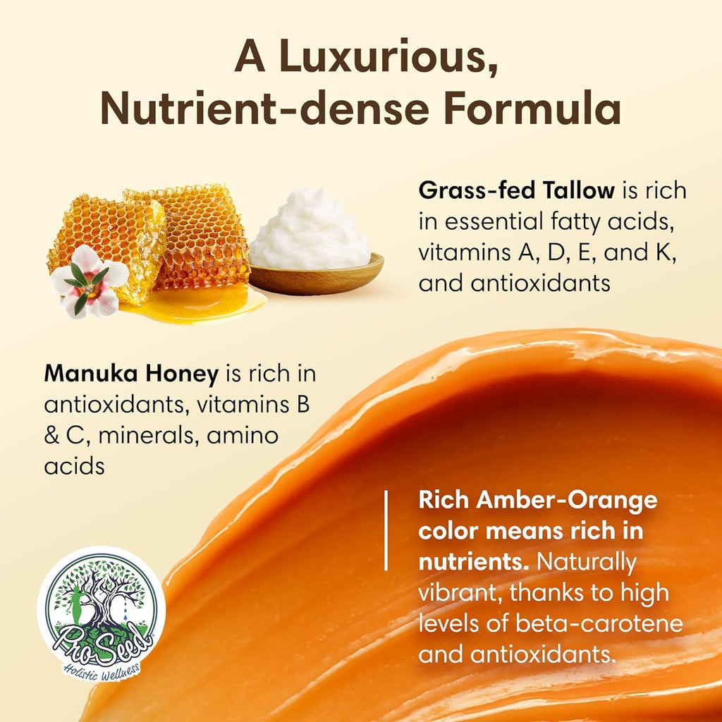 Manuka Honey Unwhipped Tallow Balm by ProSeed Holistic Wellness – Hydrating Balm for Face, Hands & Body