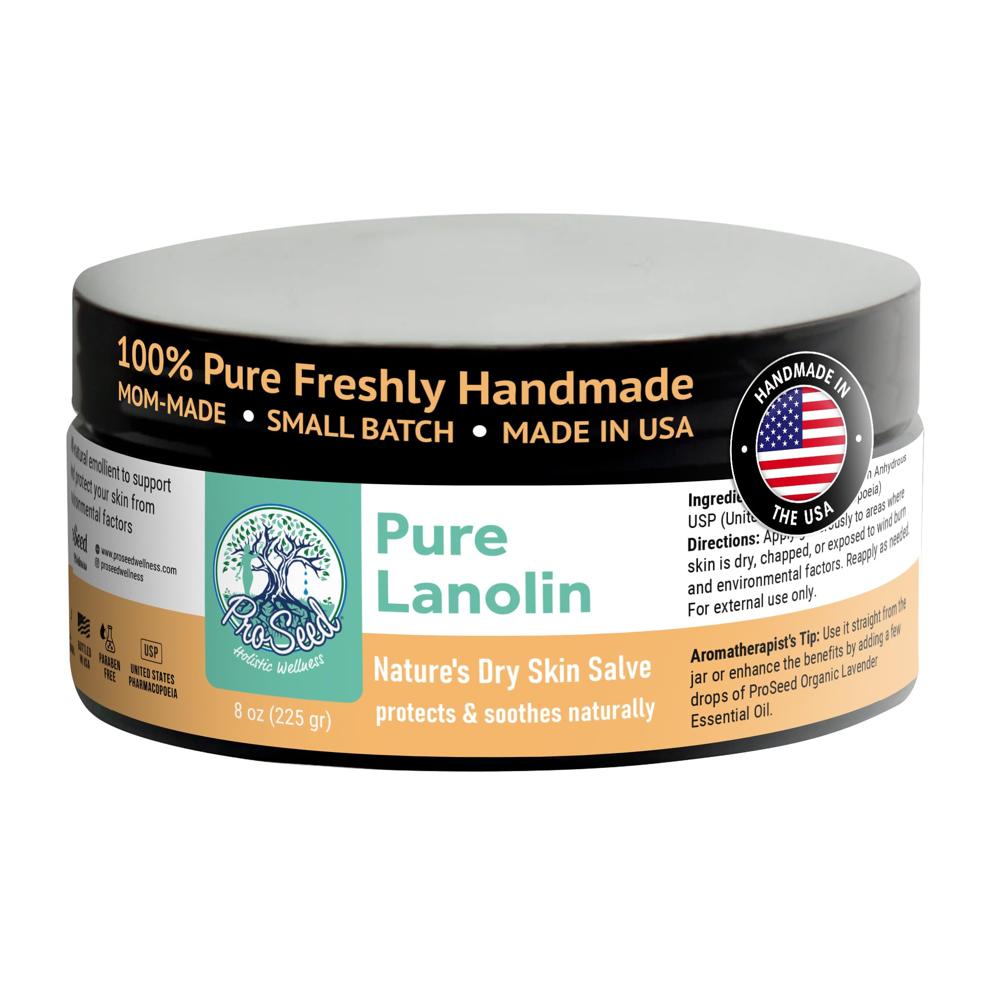 ProSeed Handmade Pure Lanolin Cream – Gentle, Petroleum-Free Moisturizer for Moms, Baby Care & Nursing (8oz)