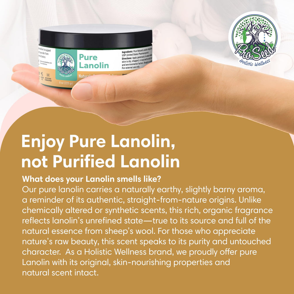 ProSeed Handmade Pure Lanolin Cream – Gentle, Petroleum-Free Moisturizer for Moms, Baby Care & Nursing (8oz)