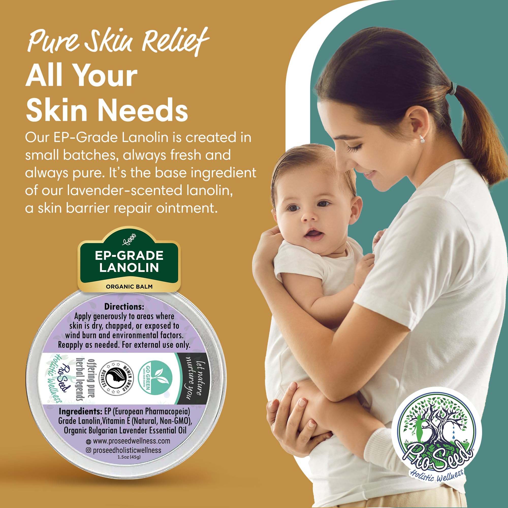 ProSeed Lanolin Cream with Lavender & Vitamin E – Nursing Balm for Mom, Baby & Dry Skin (1.5oz)