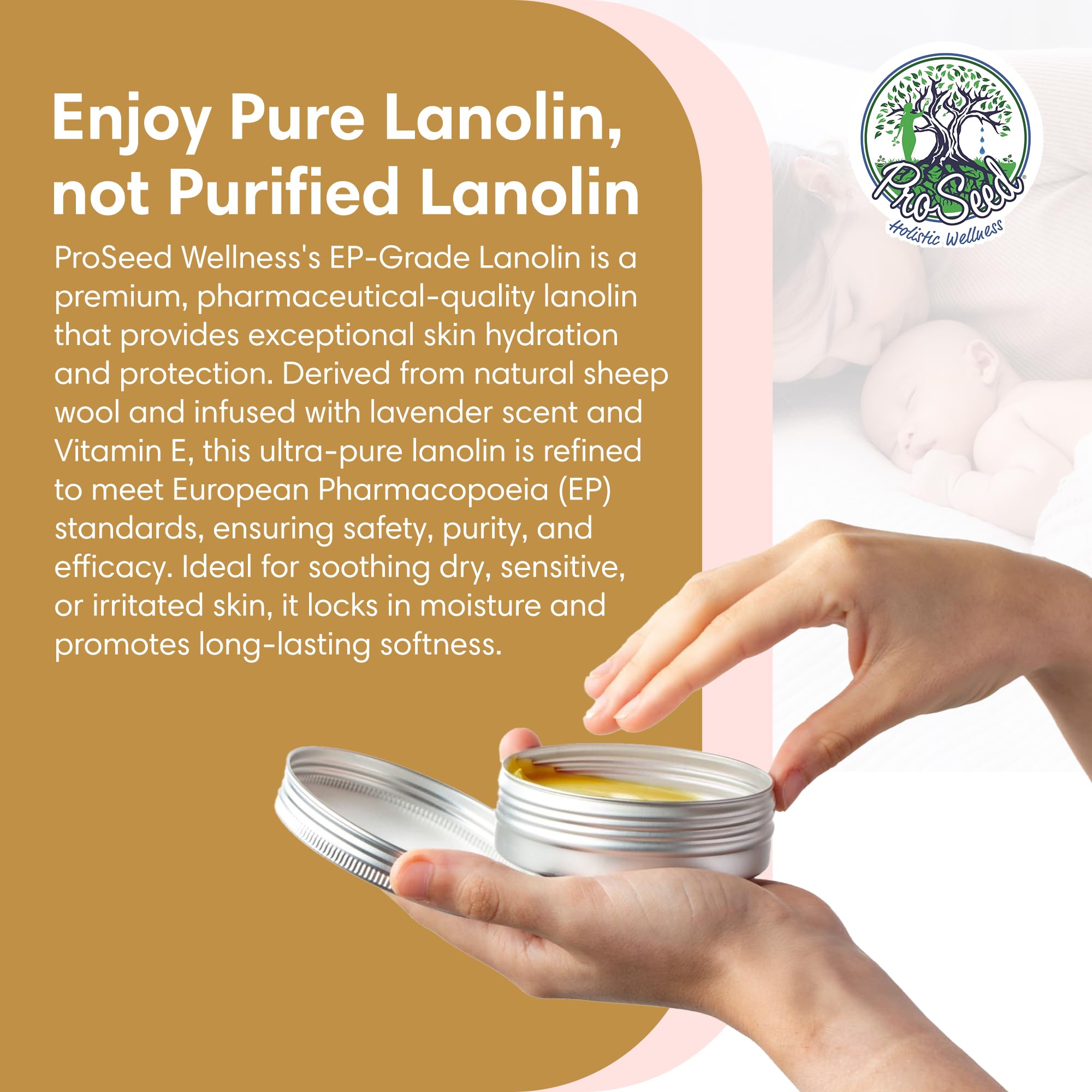 ProSeed Lanolin Cream with Lavender & Vitamin E – Nursing Balm for Mom, Baby & Dry Skin (1.5oz)