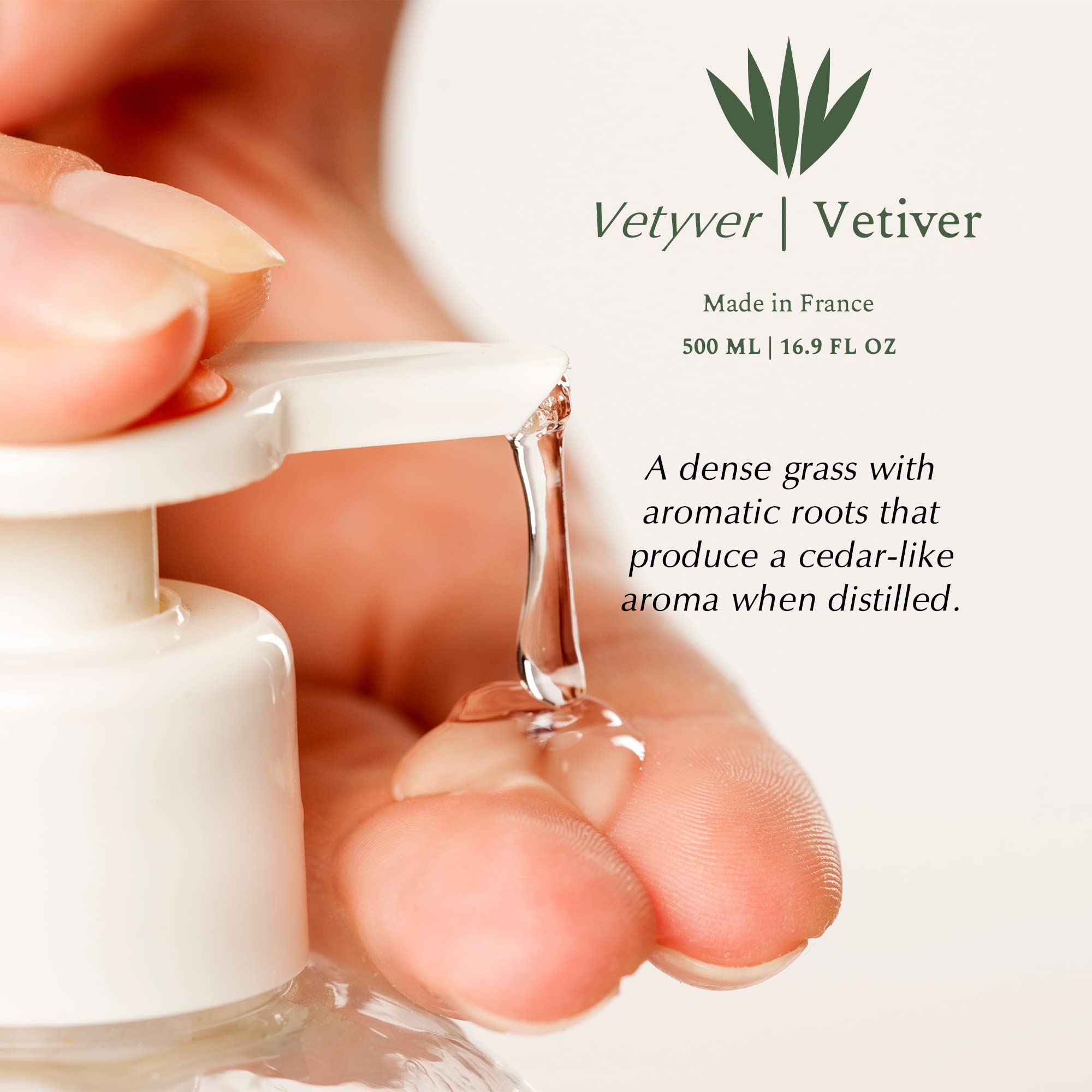 Provence Sante Natural Liquid Soap - Moisturizing Almond Oil Hand Soap with Vetiver Scent - Elegant Pump Dispenser (16.9 oz)