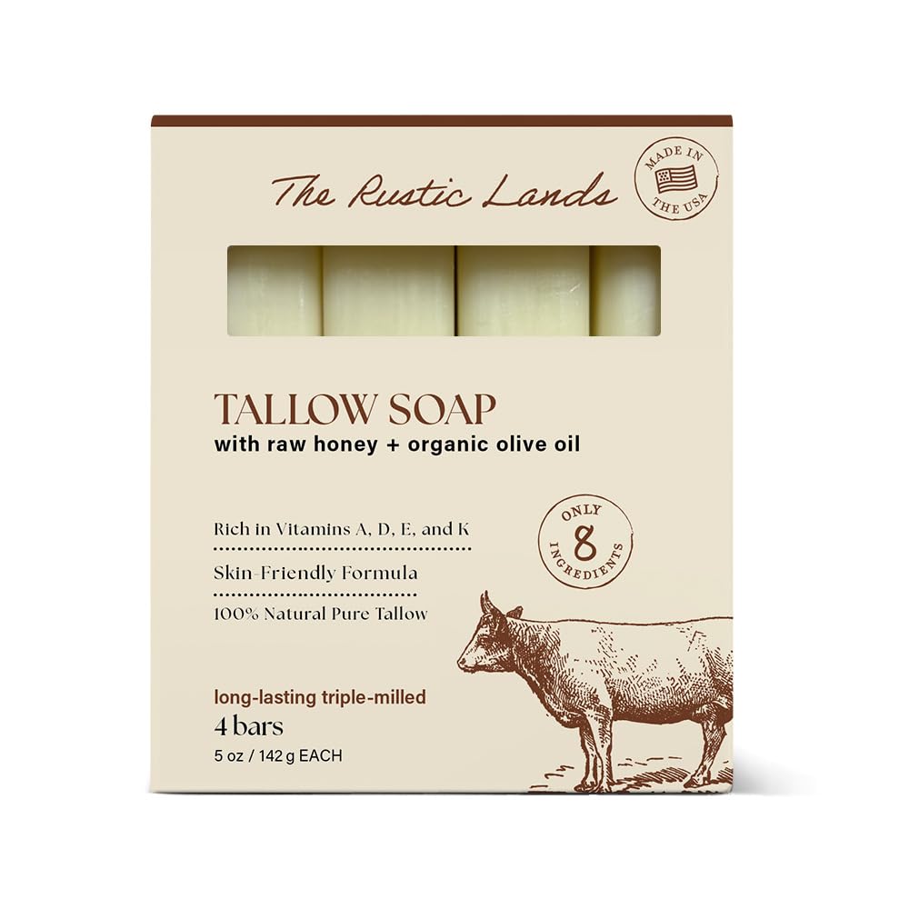PROVENCE ESSENTIALS The Rustic Lands: 4 Natural Tallow Soap Bars with Grass-Fed Tallow, Honey & Olive Oil | Made in USA