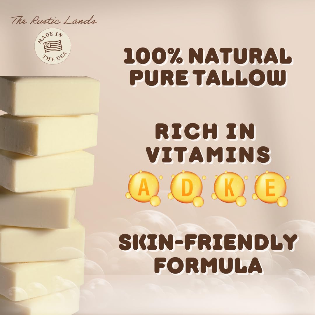 PROVENCE ESSENTIALS The Rustic Lands: 4 Natural Tallow Soap Bars with Grass-Fed Tallow, Honey & Olive Oil | Made in USA