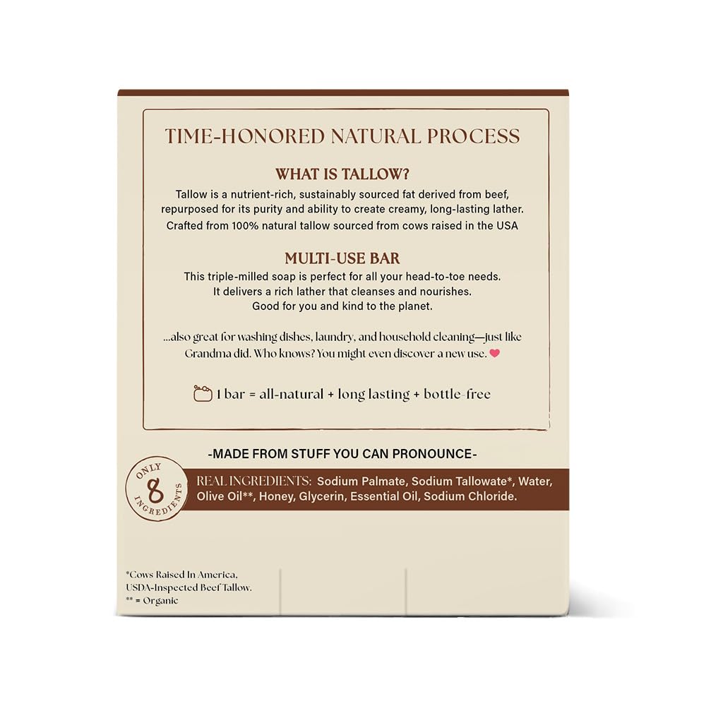 PROVENCE ESSENTIALS The Rustic Lands: 4 Natural Tallow Soap Bars with Grass-Fed Tallow, Honey & Olive Oil | Made in USA
