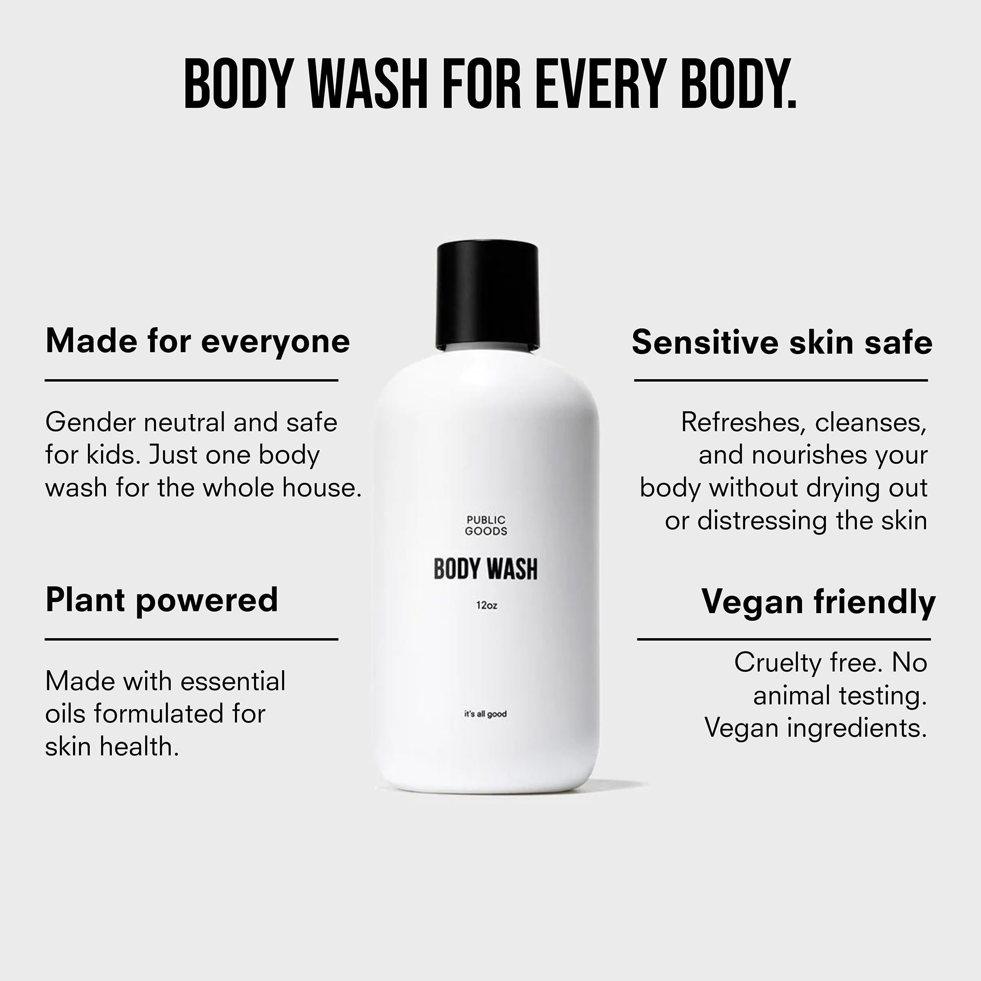 Public Goods Body Wash for Men & Women – Organic Essential Oils, Sulfate & Paraben Free | 12 oz