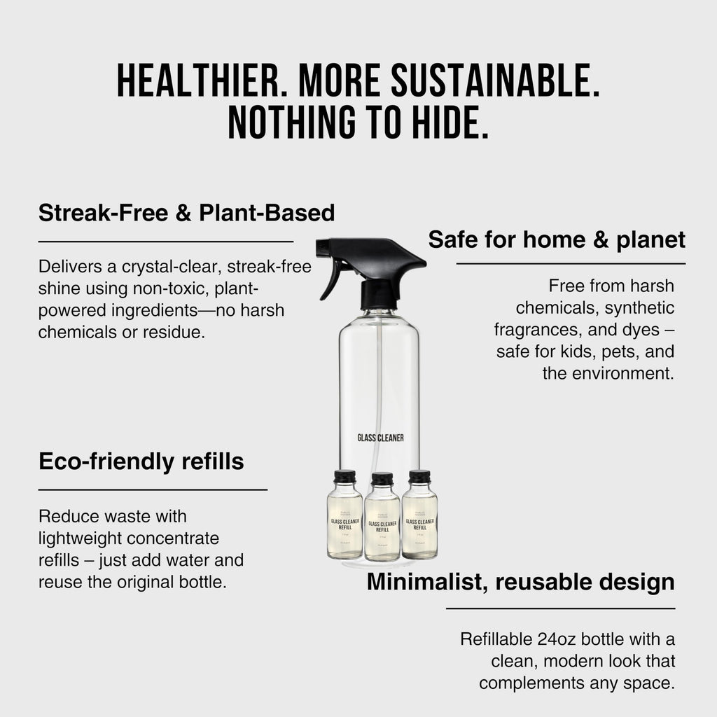Public Goods Glass Cleaner Refill & Glass Spray Bottle | Concentrated, Plant-Powered, Cruelty-Free | 3-Pack, 24 oz (Diluted)