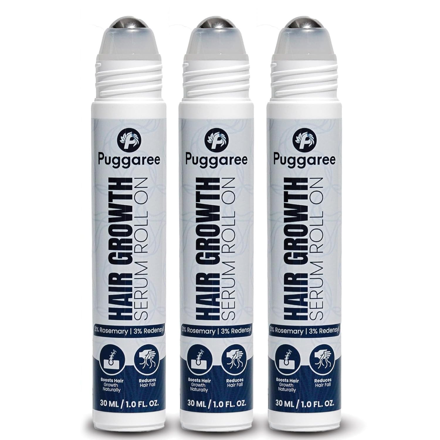 Puggaree Rosemary Hair Growth Serum Roll-On 3-Pack – 3% Rosemary, 3% Redensyl, 2% Anagain