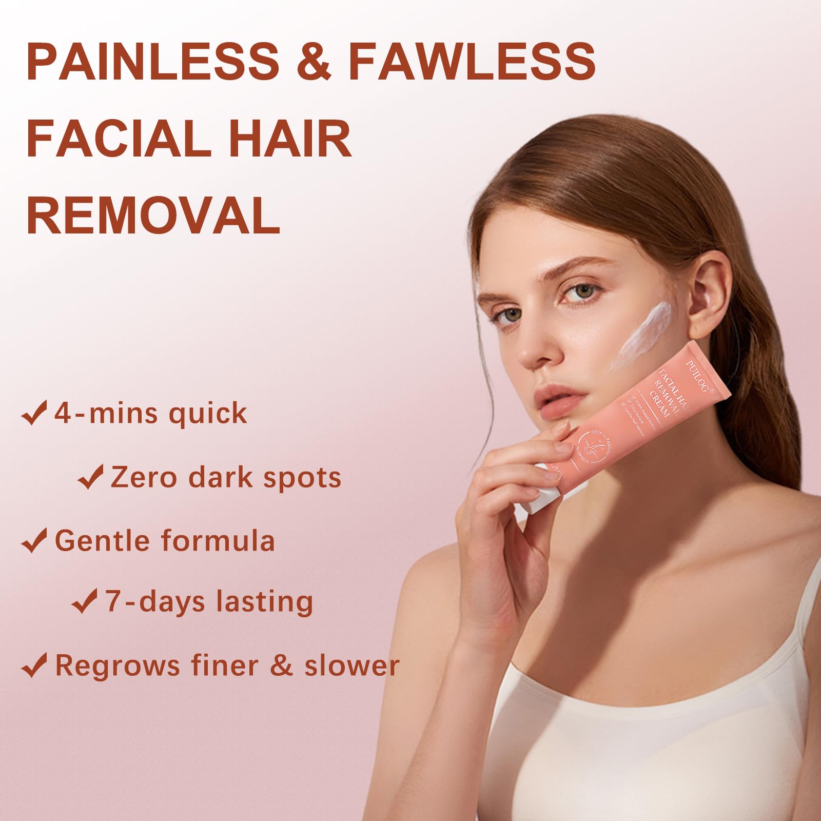 PUILOG Facial Hair Removal Cream for Women — Painless, Gentle & Quick, 1.69 fl oz