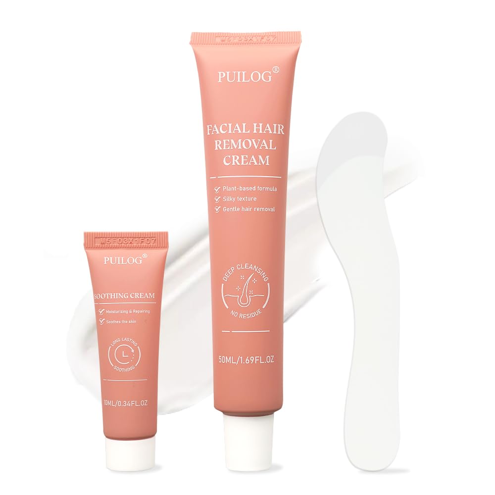 PUILOG Facial Hair Removal Cream Kit for Women – Painless 4-Minute Upper Lip & Chin Hair Removal