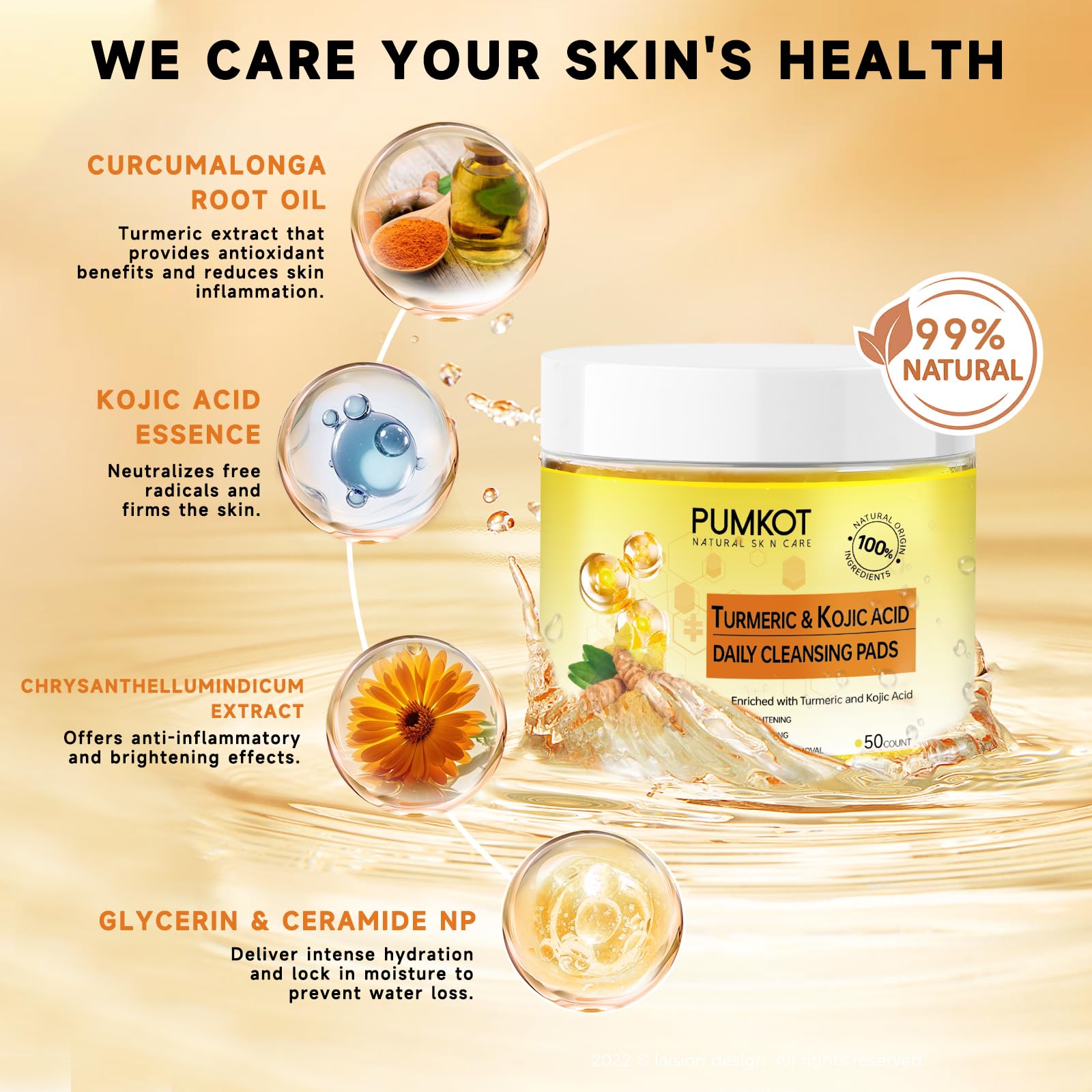 Pumkot Turmeric Kojic Acid Cleansing Pads – Gentle Exfoliation & Deep Clean (50 PCS)