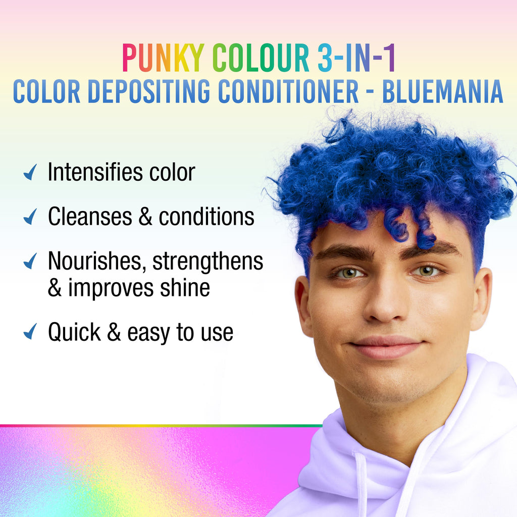 Punky Colour Bluemania 3-in-1 Color Depositing Conditioner & Hair Cleanser – Semi-Permanent, 8.5 fl oz