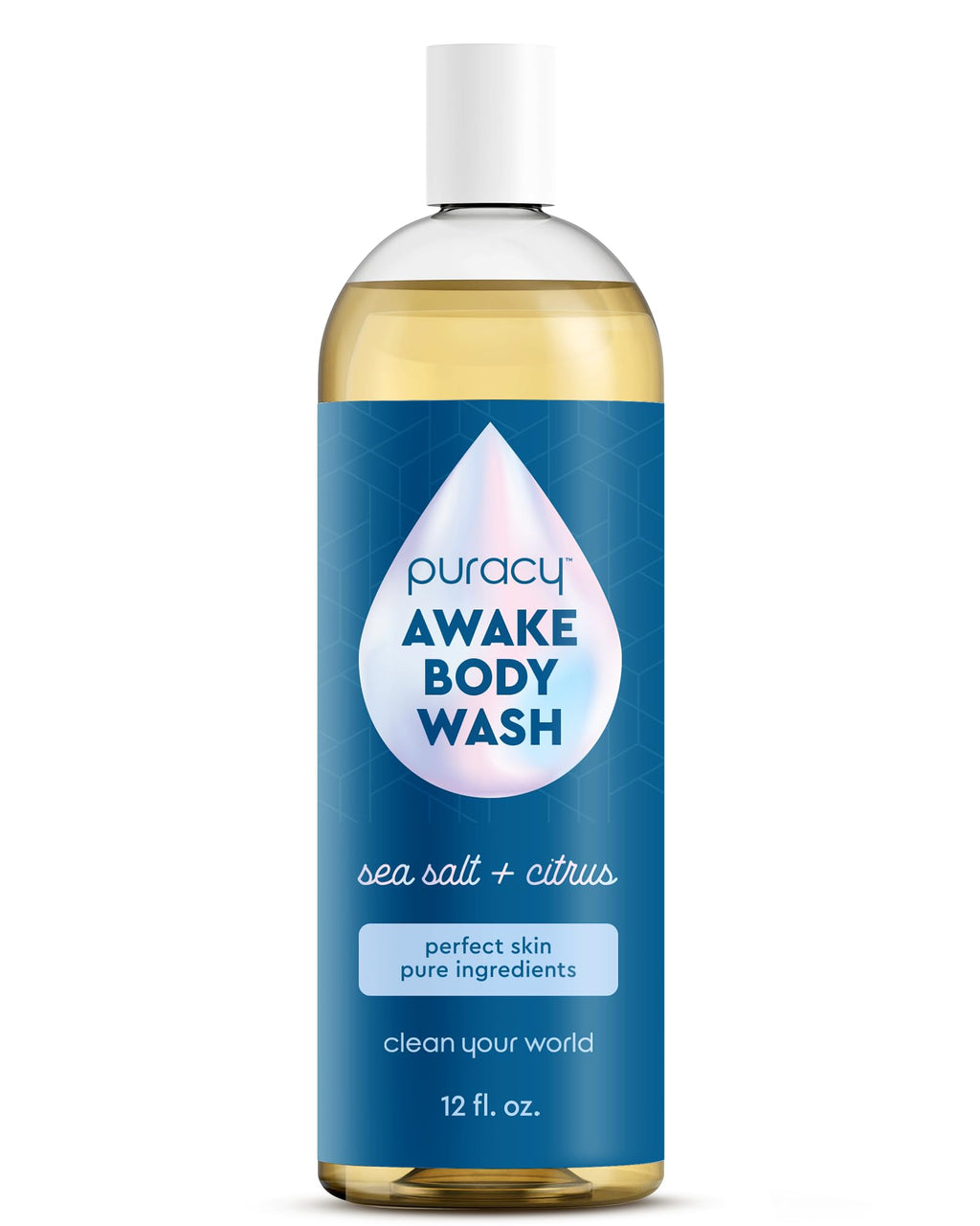 Puracy Body Wash - Natural Plant-Based Hydrating Shower Gel for Sensitive Skin, Citrus Sea Salt 12 oz