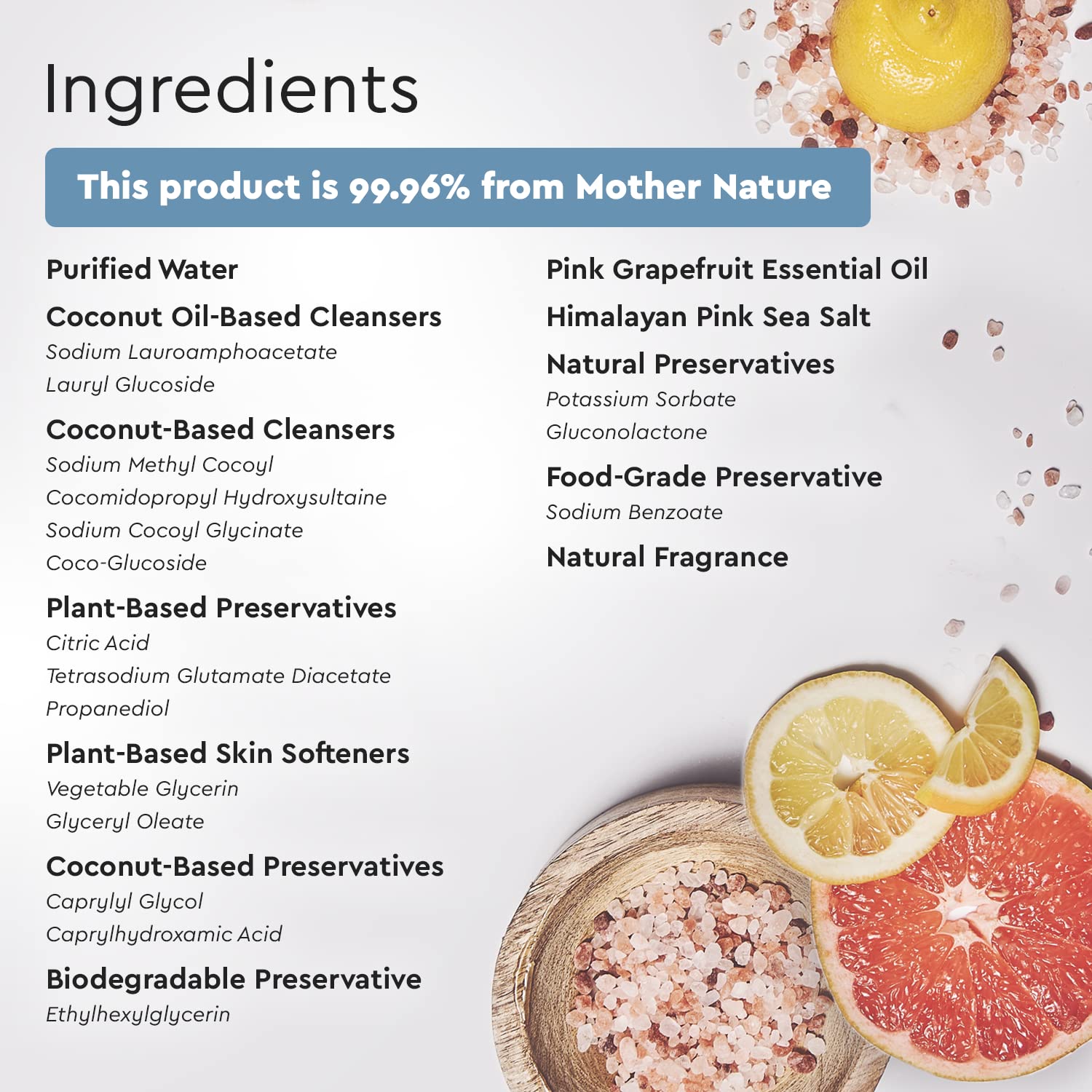 Puracy Body Wash - Natural Plant-Based Hydrating Shower Gel for Sensitive Skin, Citrus Sea Salt 12 oz