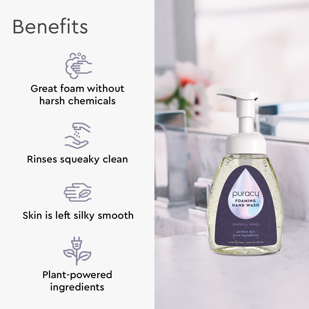 Puracy Foaming Hand Soap - Lavender & Vanilla | Plant-Powered Non-Toxic 3-Pack (12 fl oz each)