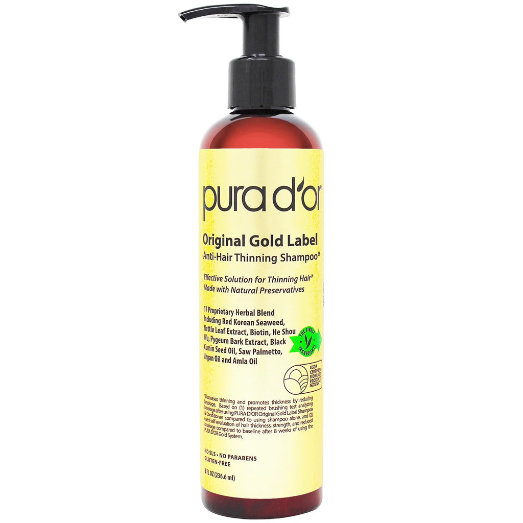 PURA D'OR Original Gold Label Biotin Shampoo – Thickening, Color-Safe, Earthy Scent