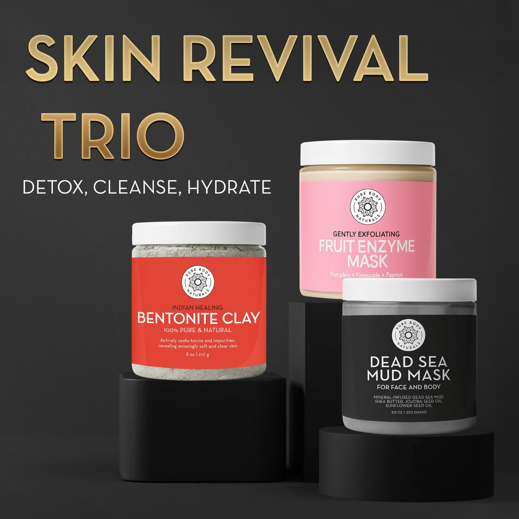 Pure Body Naturals 3-Piece Face Mask Gift Set for Women – Bentonite, Dead Sea Mud & Fruit Enzyme Masks