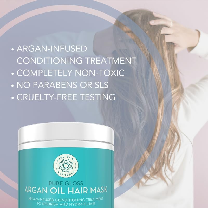 Pure Body Naturals Hair Mask | Argan Oil Deep Conditioning for Damaged & Curly Hair, 8 oz