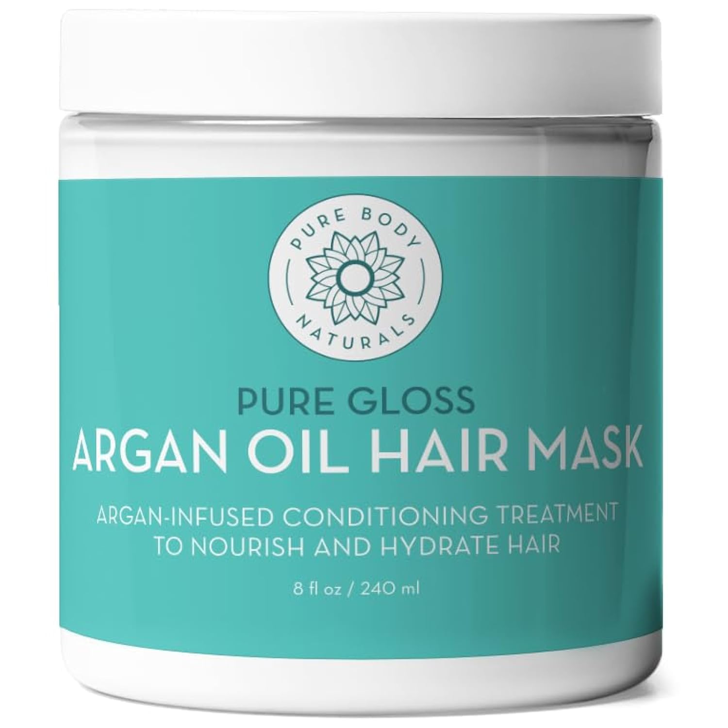 Pure Body Naturals Hair Mask | Argan Oil Deep Conditioning for Damaged & Curly Hair, 8 oz