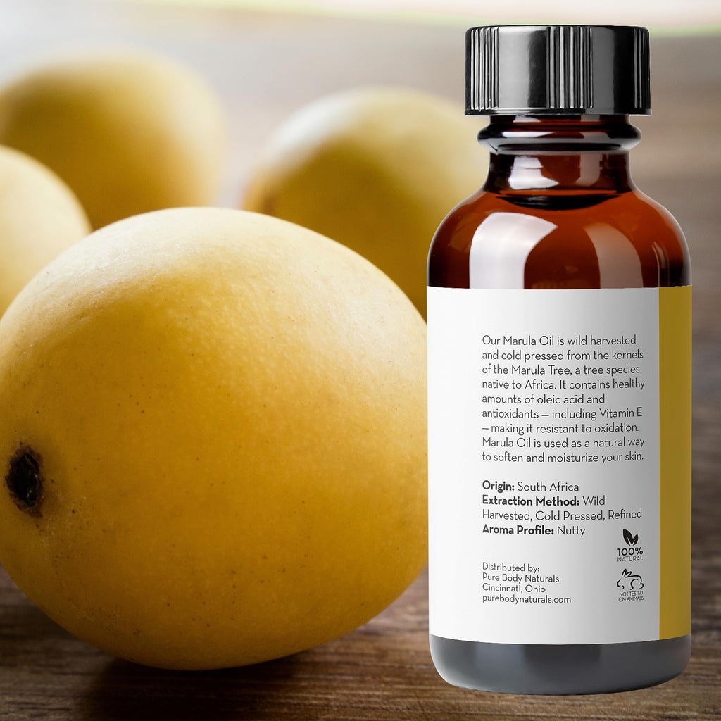 Pure Body Naturals Marula Facial Oil | 1 fl oz | Cold-Pressed, Refined Luxury Oil for Face & Hair – Vegan, Gluten-Free