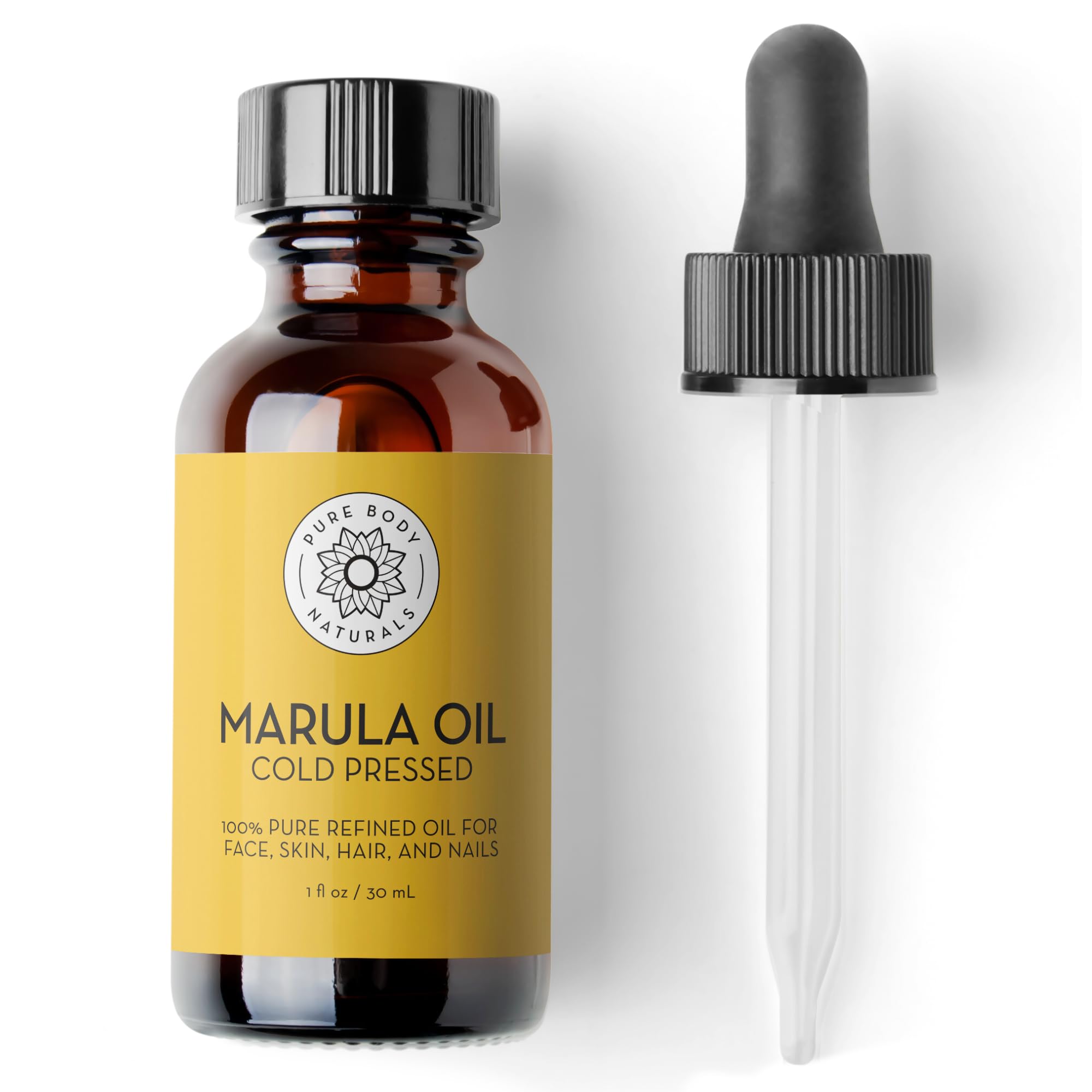 Pure Body Naturals Marula Facial Oil | 1 fl oz | Cold-Pressed, Refined Luxury Oil for Face & Hair – Vegan, Gluten-Free