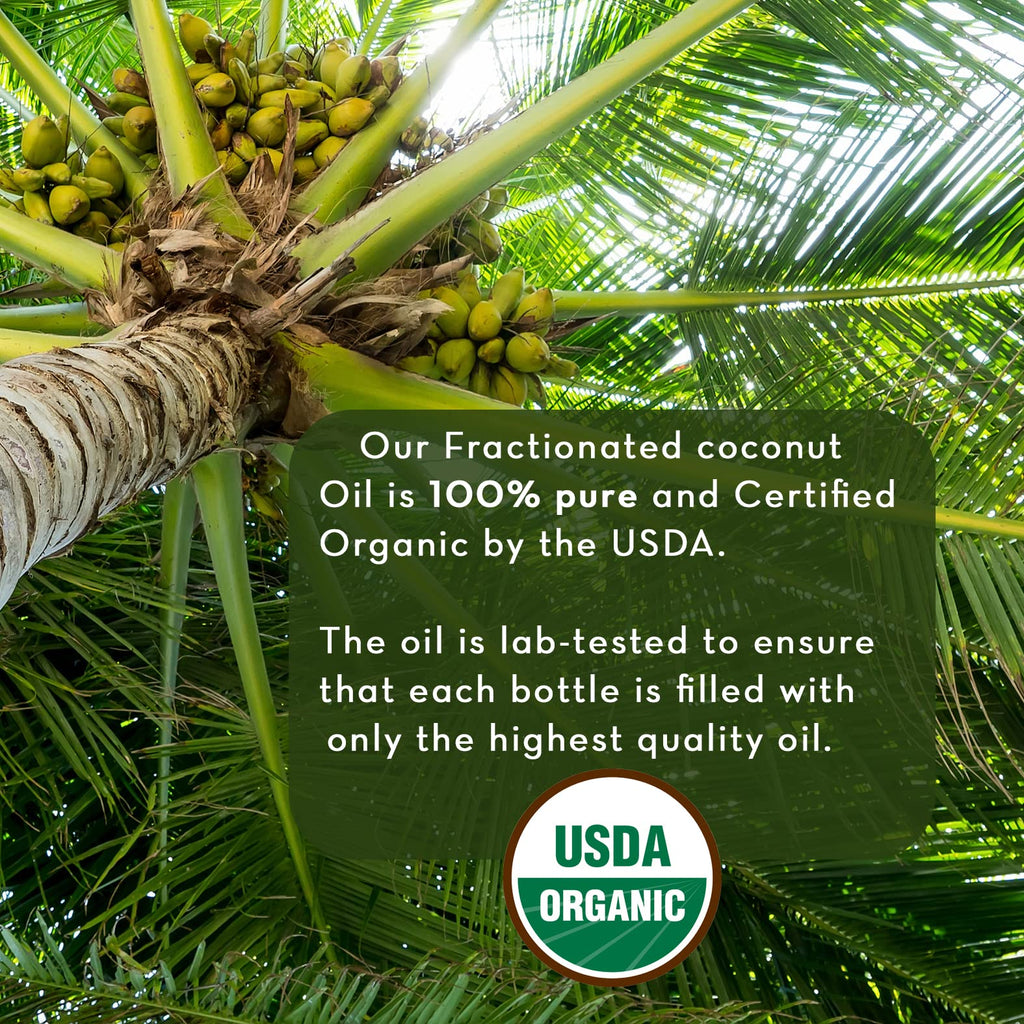 Pure Body Naturals Organic Fractionated Coconut Oil – 4 fl oz Carrier Oil for Skin & Hair