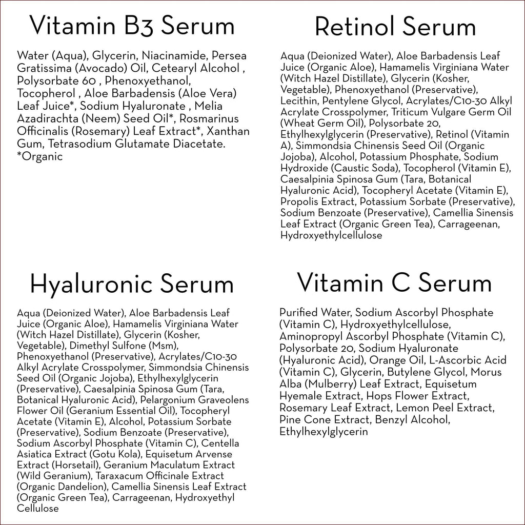 Pure Body Naturals Facial Serum Set - Hyaluronic Acid, Retinol, Vitamin C & Niacinamide