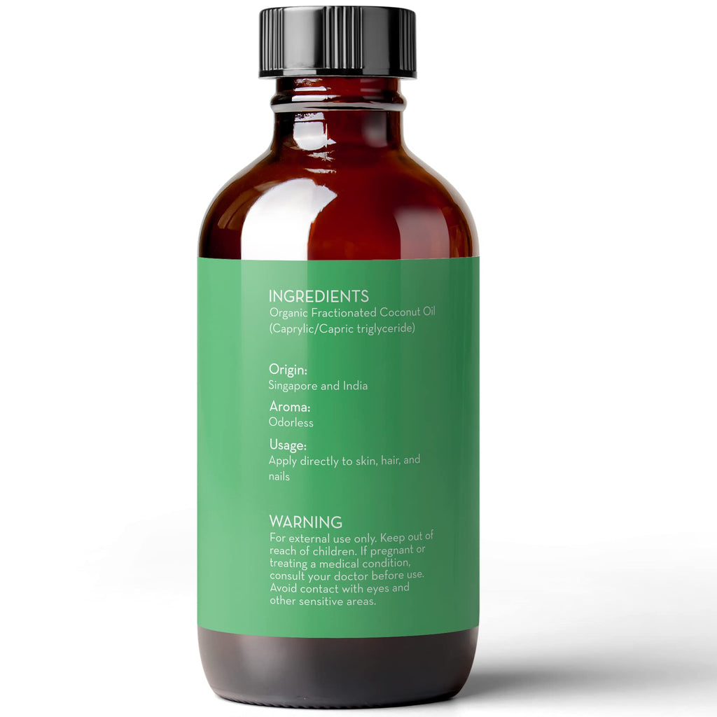 Pure Body Naturals Organic Fractionated Coconut Oil – 4 fl oz Carrier Oil for Skin & Hair
