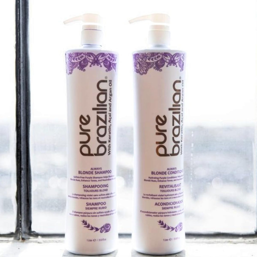 Pure Brazilian Always Blonde Shampoo – Purple Toner with Keratin, Acai & Argan Oil, Sulfate-Free (33.8 oz)