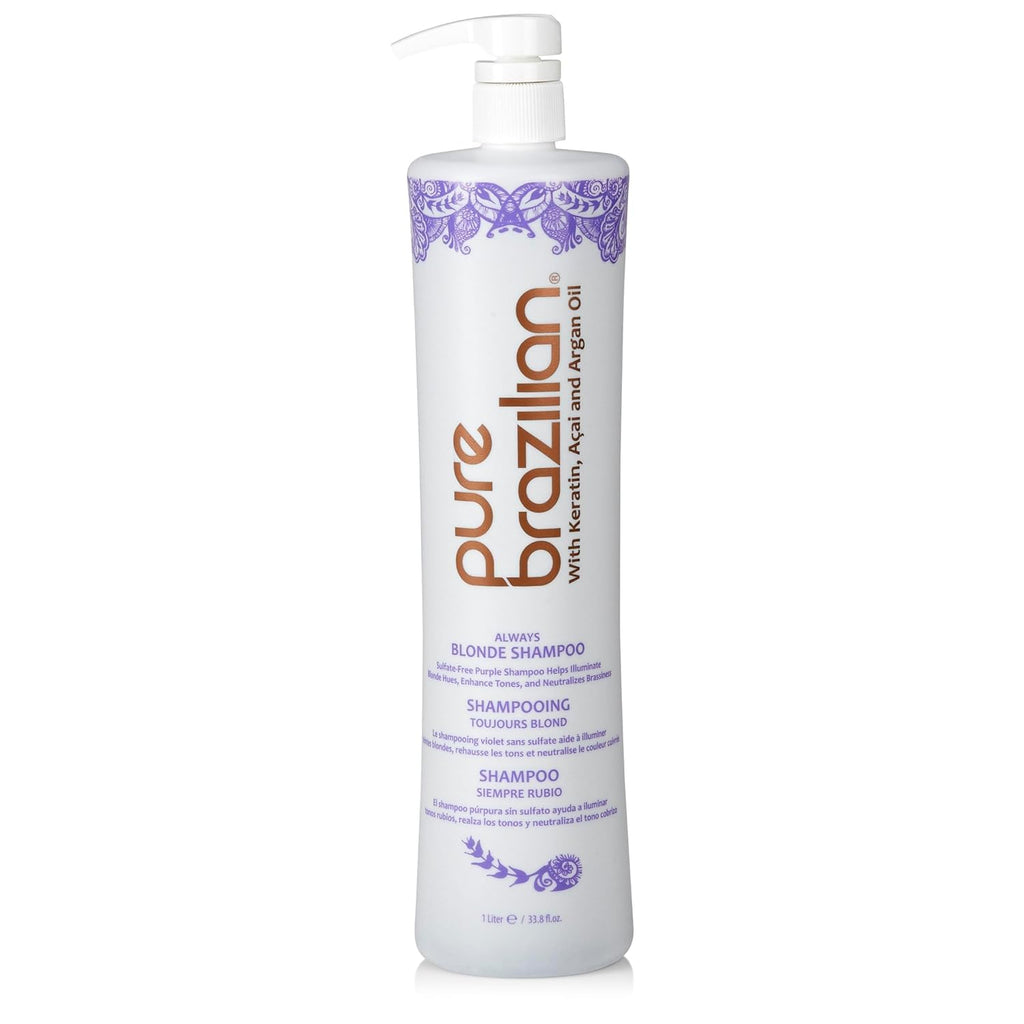 Pure Brazilian Always Blonde Shampoo – Purple Toner with Keratin, Acai & Argan Oil, Sulfate-Free (33.8 oz)