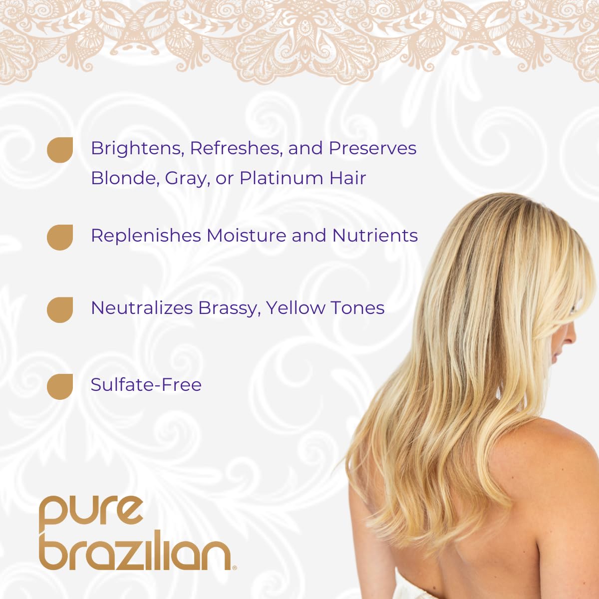 Pure Brazilian Always Blonde Shampoo – Purple Toner with Keratin, Acai & Argan Oil, Sulfate-Free (33.8 oz)