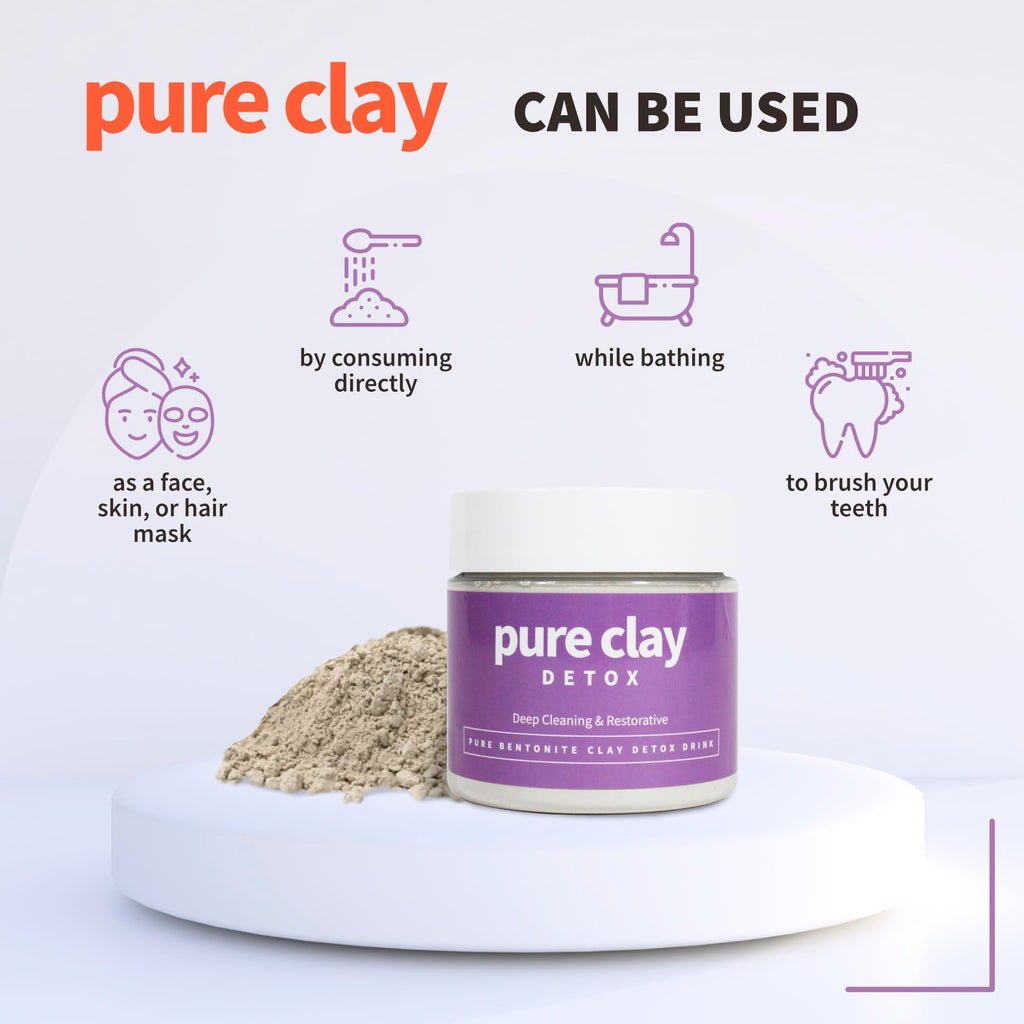 PURE CLAY Food Grade Organic Calcium Bentonite Clay Powder – Internal & External Cleansing, 16 oz