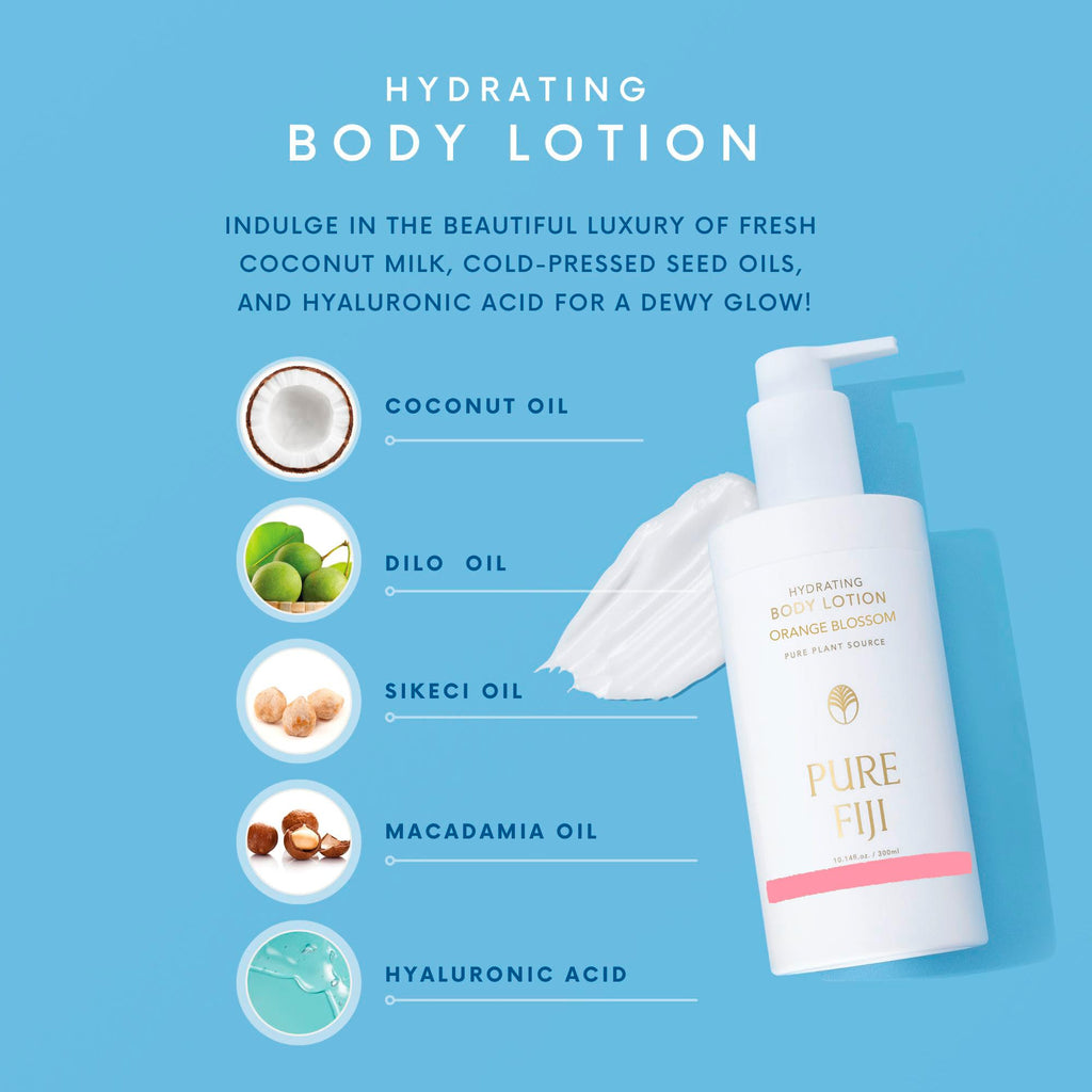 PURE FIJI Hydrating Body Lotion – Orange Blossom, Lightweight Moisturizer with Hyaluronic Acid