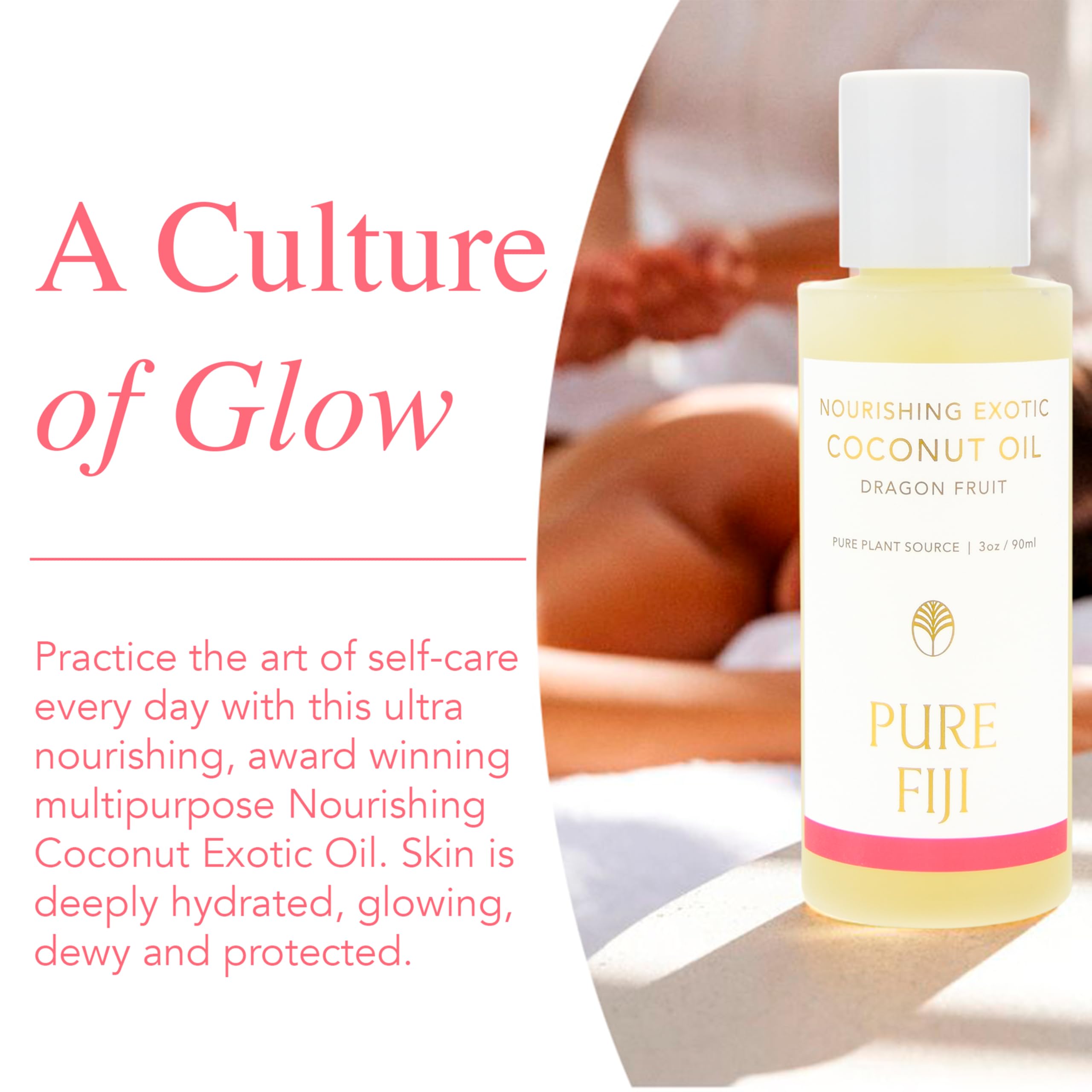 PURE FIJI Travel Size Nourishing Exotic Coconut Oil with Dragon Fruit – 3 oz / 90 ml