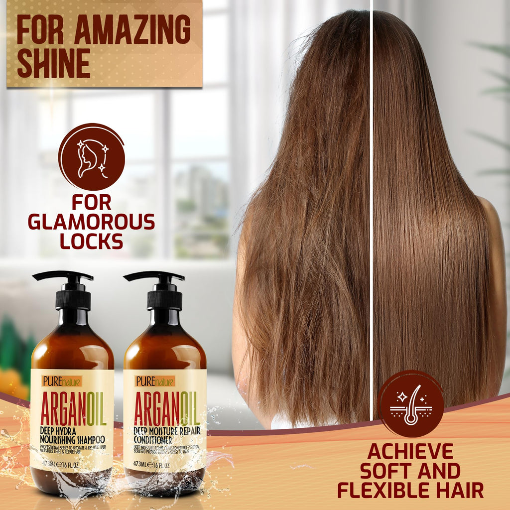 Pure Nature Lux Spa Argan Oil Shampoo & Conditioner Set — Sulfate Free with Keratin