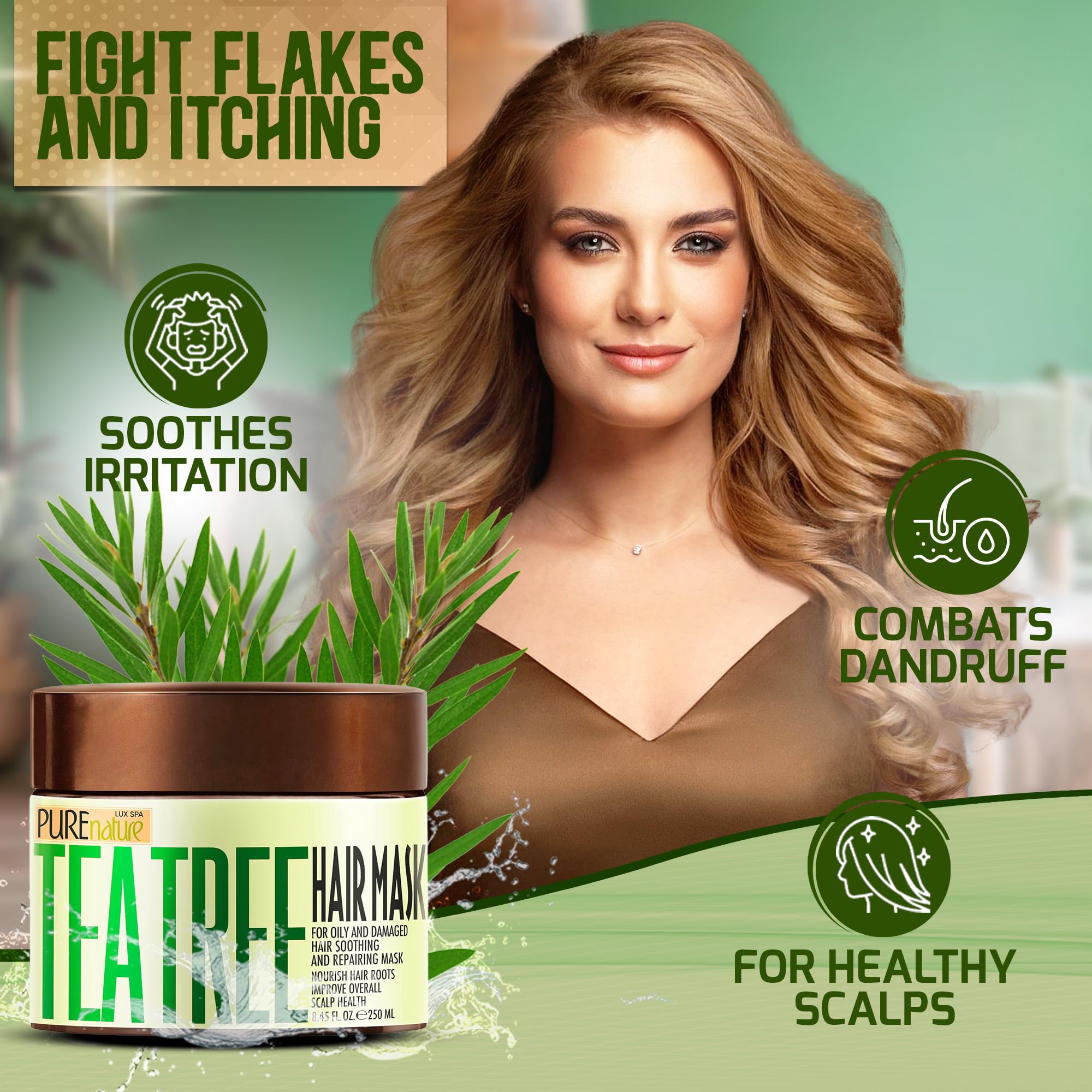 Pure Nature Lux Spa Tea Tree Oil Hair Mask – Deep Conditioning for Dry, Damaged Hair & Itchy Scalp