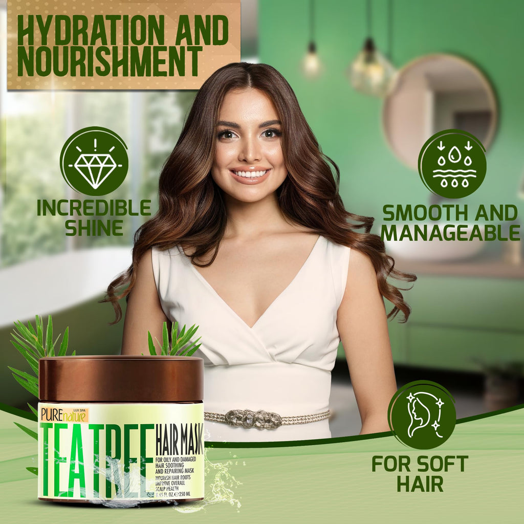 Pure Nature Lux Spa Tea Tree Oil Hair Mask – Deep Conditioning for Dry, Damaged Hair & Itchy Scalp