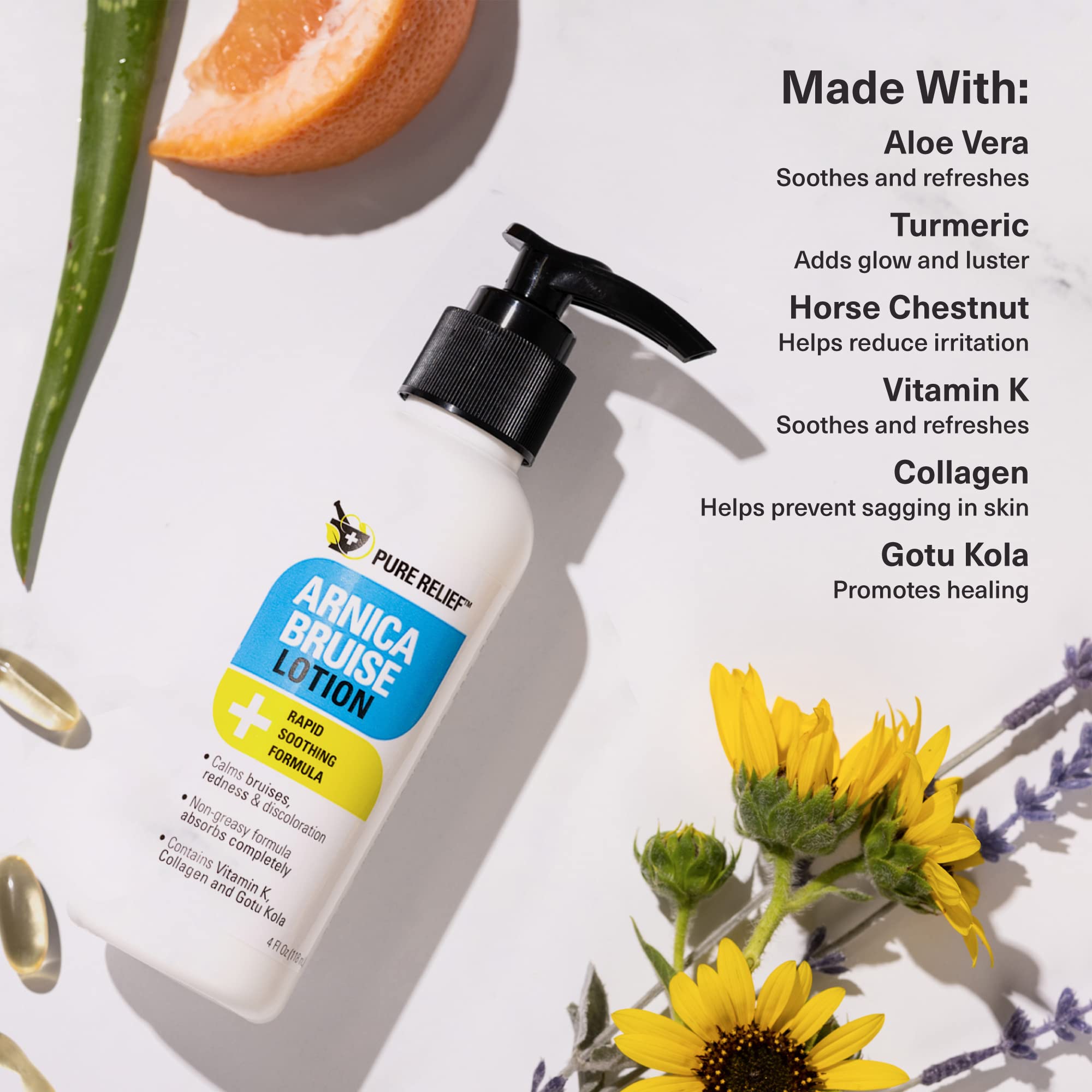 Pure Relief Arnica Cream: Extra Strength Bruise & Swelling Relief with Vitamin K, Collagen – 4 oz