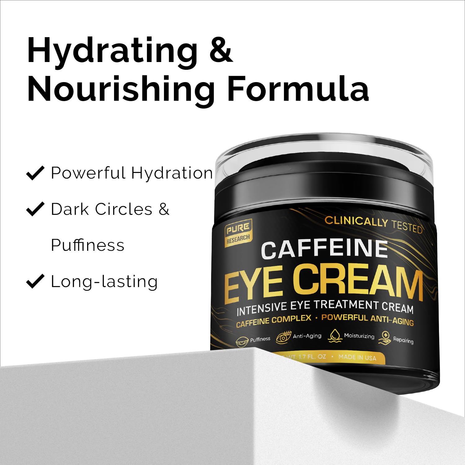 PURE RESEARCH Caffeine Eye Cream – Anti-Aging, Dark Circles & Puffiness (1.7 oz)