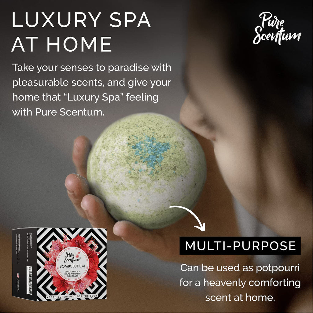 Pure Scentum Bombceutical Bath Bomb Set – Nourishing Kale, Seaweed, Collagen & Probiotic for Women