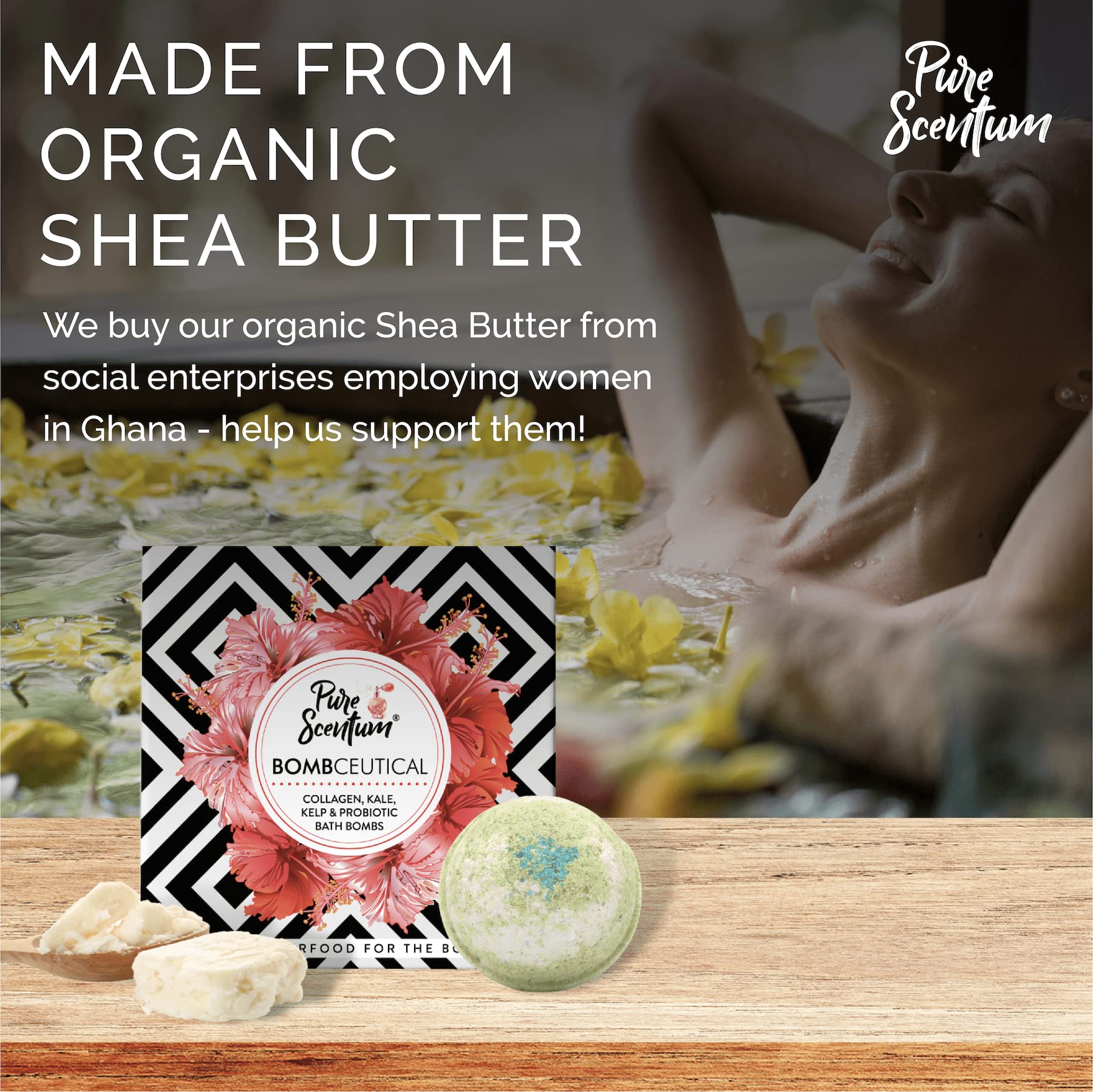 Pure Scentum Bombceutical Bath Bomb Set – Nourishing Kale, Seaweed, Collagen & Probiotic for Women