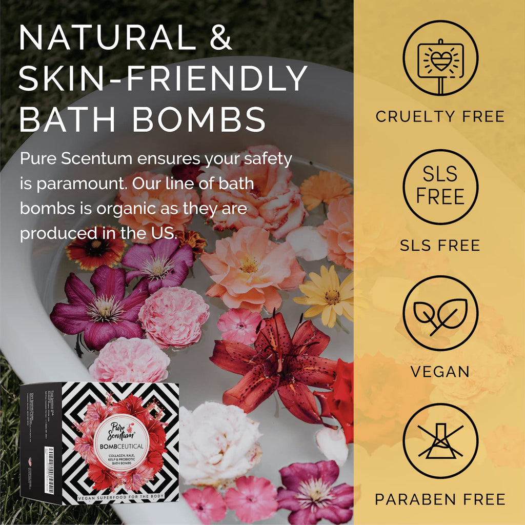 Pure Scentum Bombceutical Bath Bomb Set – Nourishing Kale, Seaweed, Collagen & Probiotic for Women