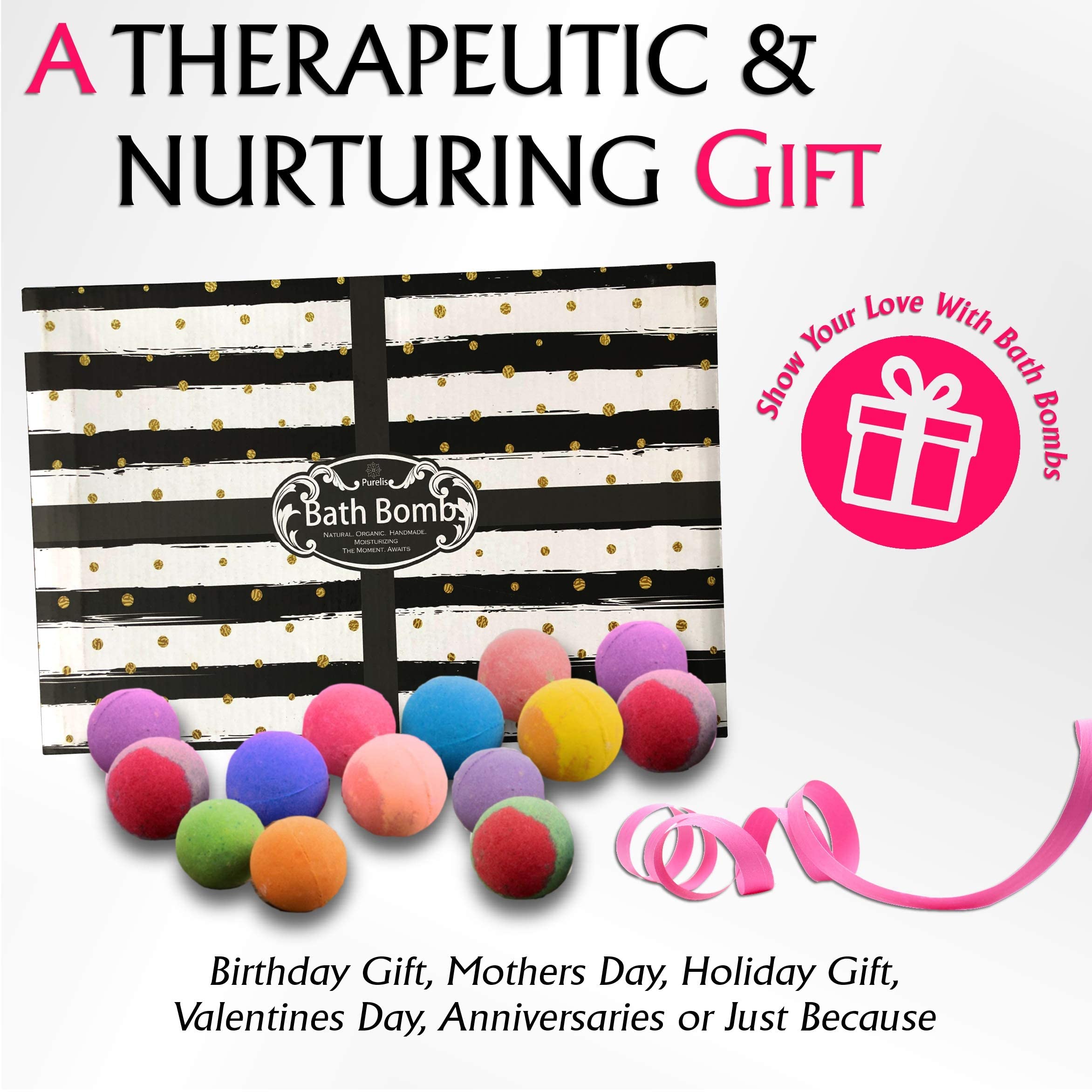 Purelis Bath Bombs Gift Set – 24 Luxury Organic Bath Bombs, Individually Wrapped | Gifts for Him and Her