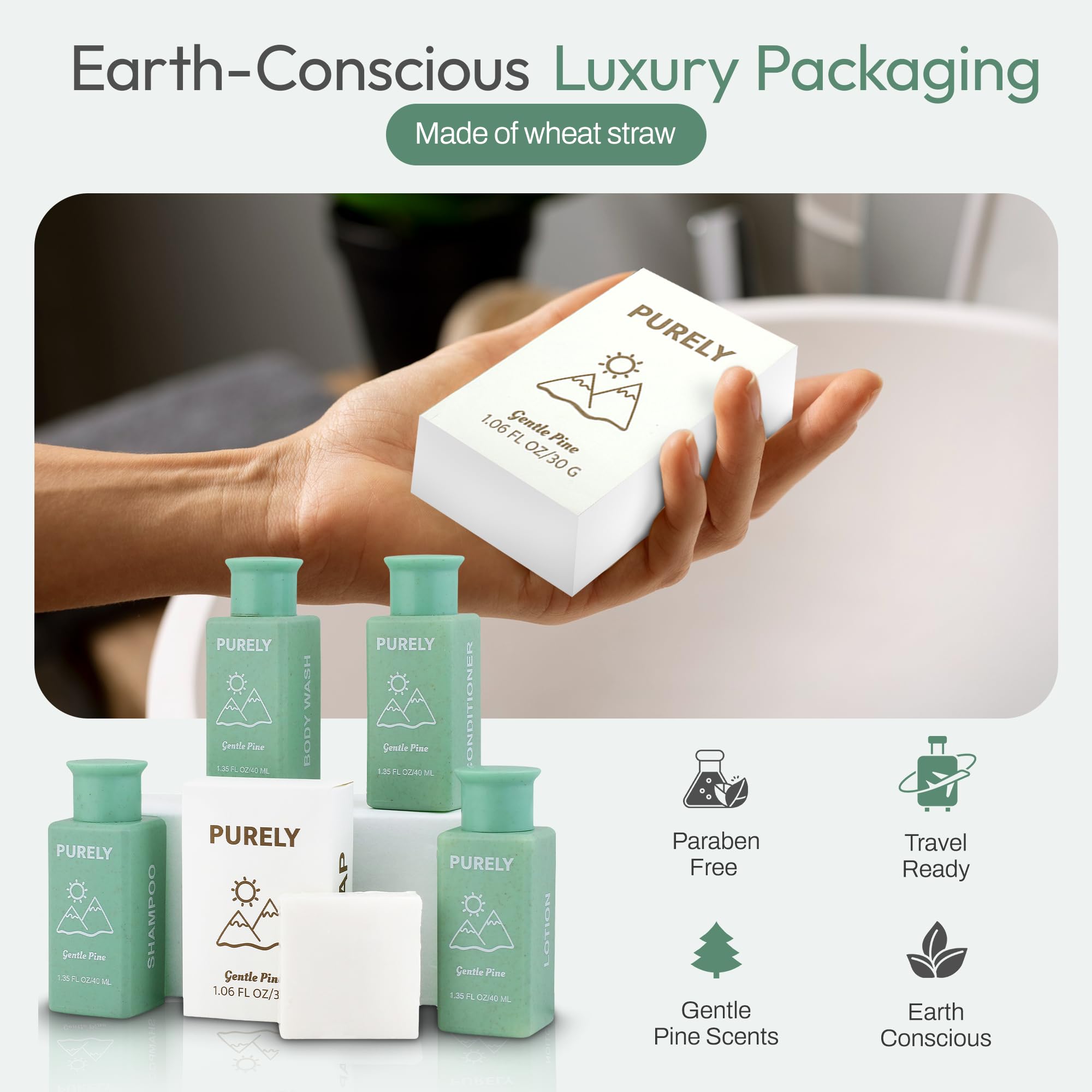Purely 150-Piece Bulk Travel Toiletries Set – Airbnb & Hotel Essentials, 1.3 oz Bottles