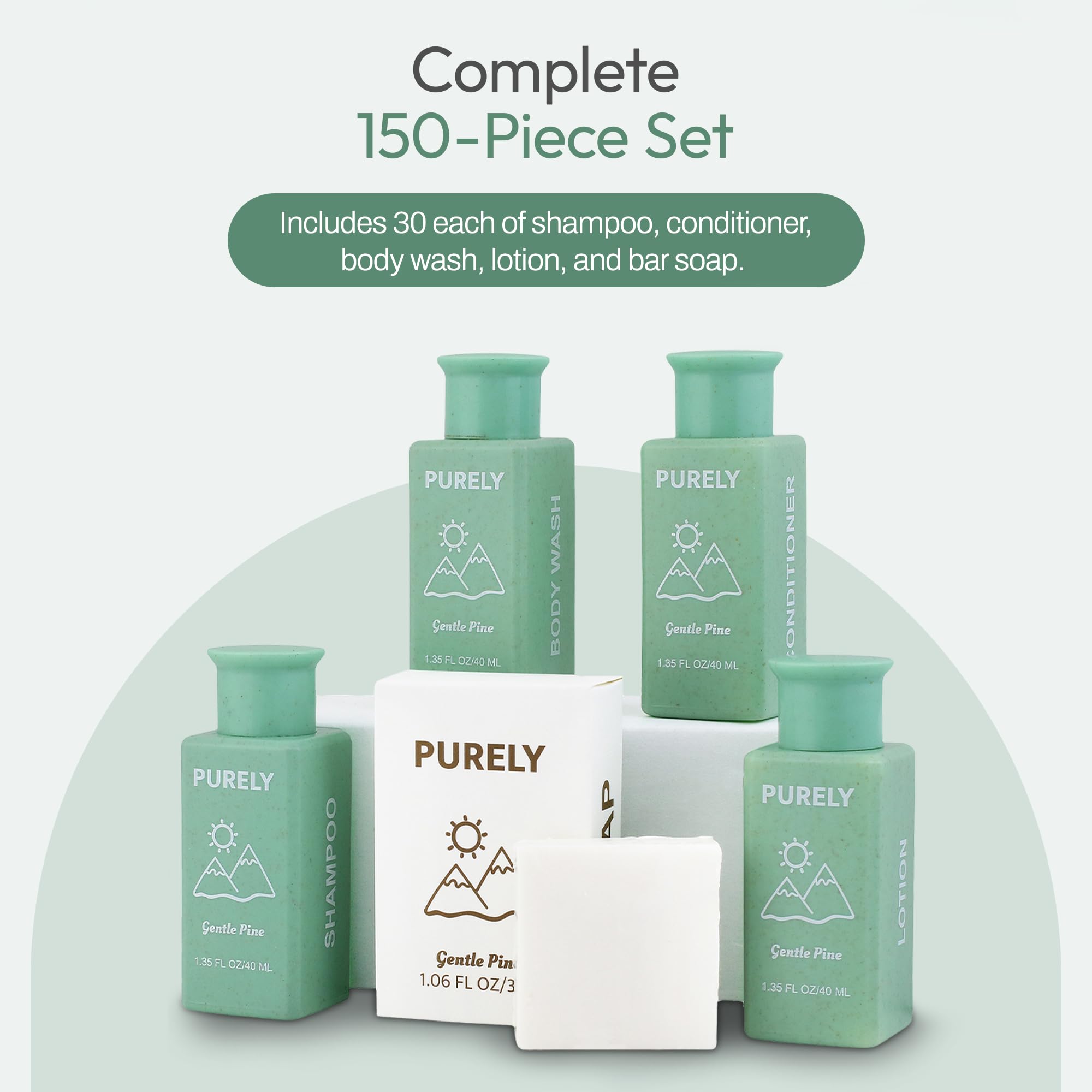 Purely 150-Piece Bulk Travel Toiletries Set – Airbnb & Hotel Essentials, 1.3 oz Bottles